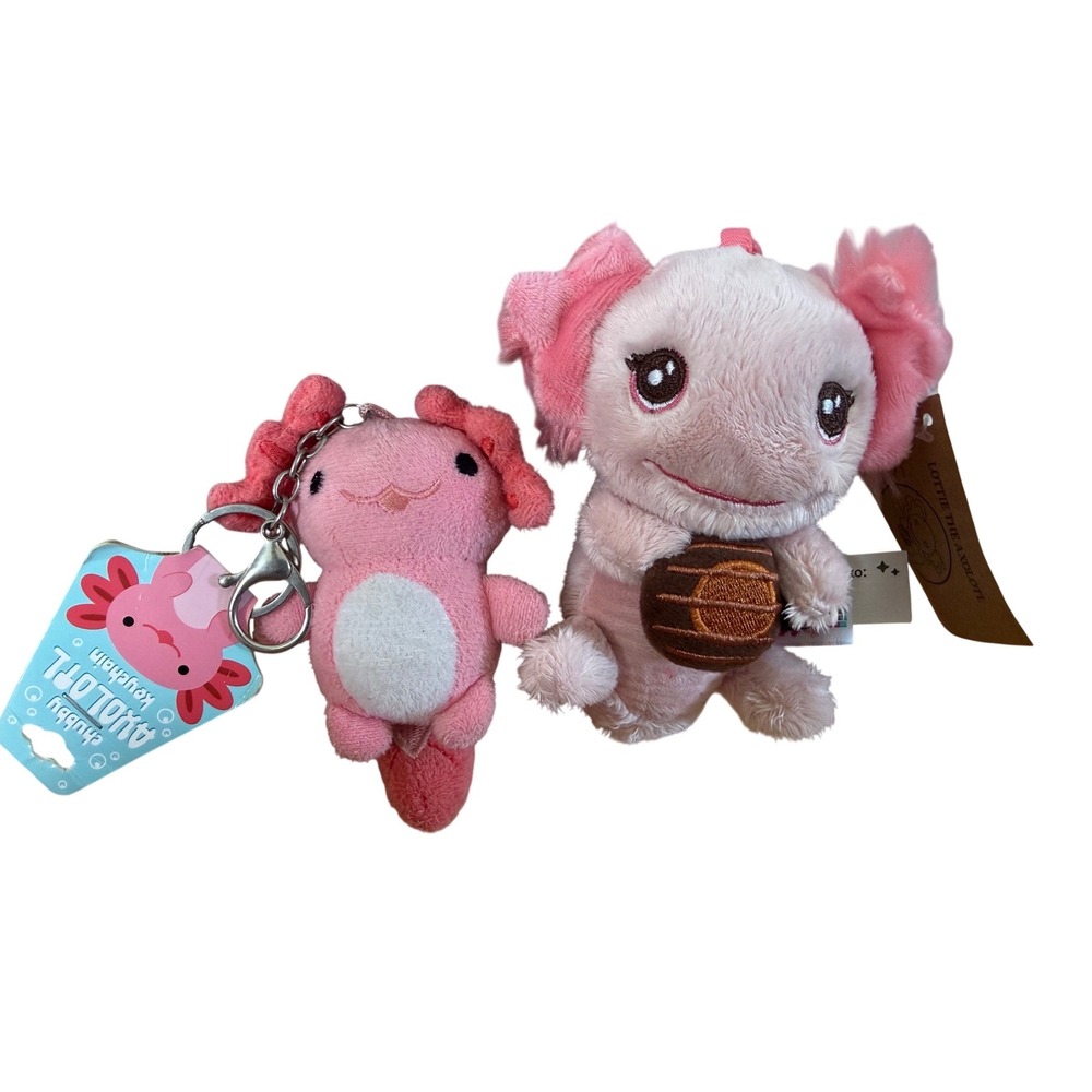 Lottie the Axolotl Perch Plush & Chubby Axolotl Keychain Pink Set NWT